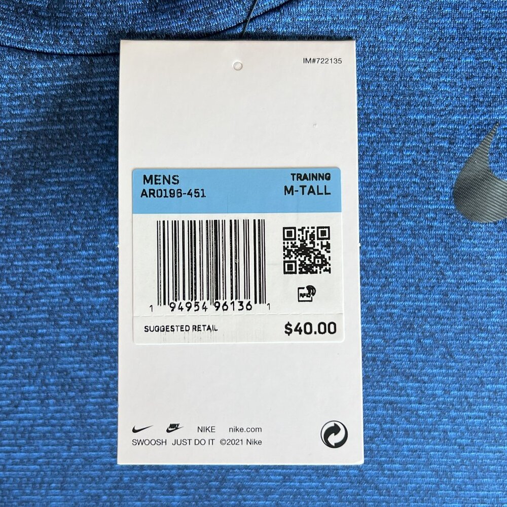 NIKE Men Dri-Fit Utility Static Training Tee Size Medium-Tall BLUE NWT MSRP $40 - Picture 9 of 11